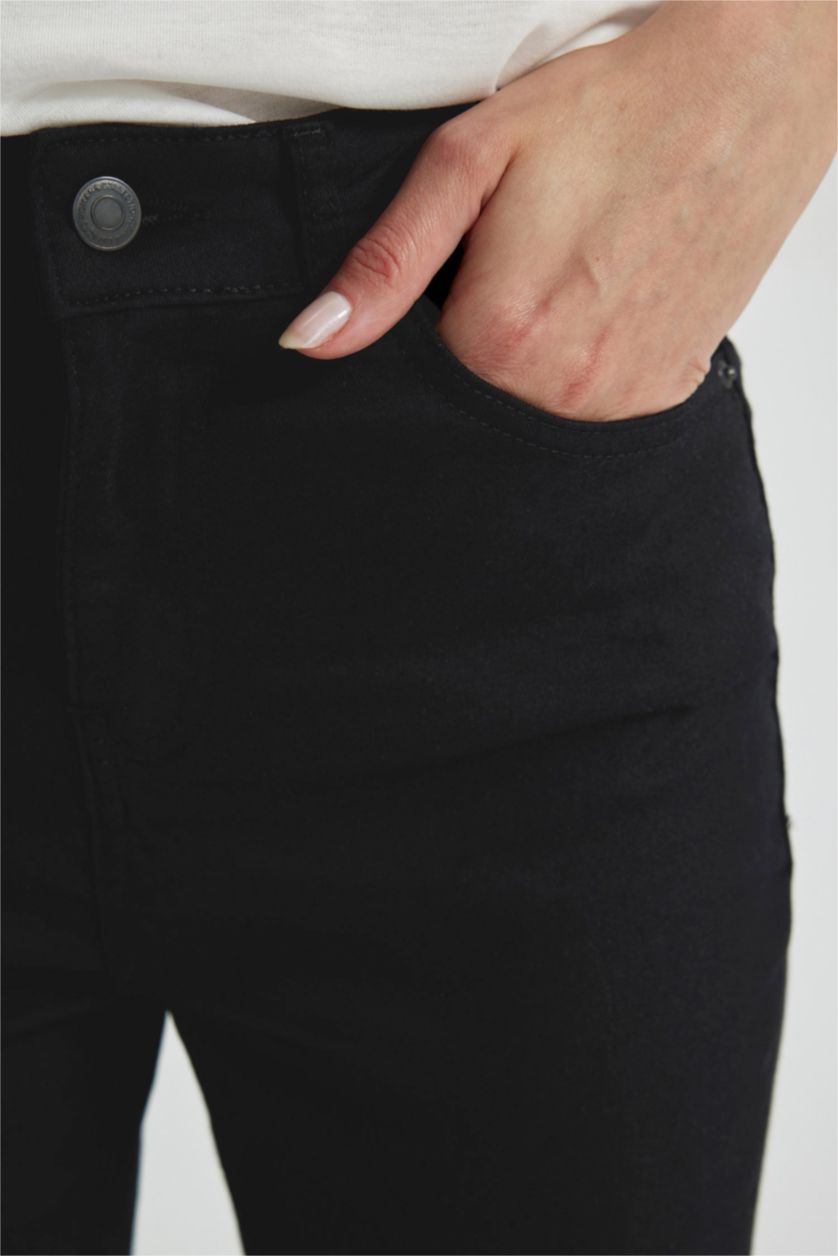 FEMME Noir Pantalon droit en gabardine à cinq poches Rebeca