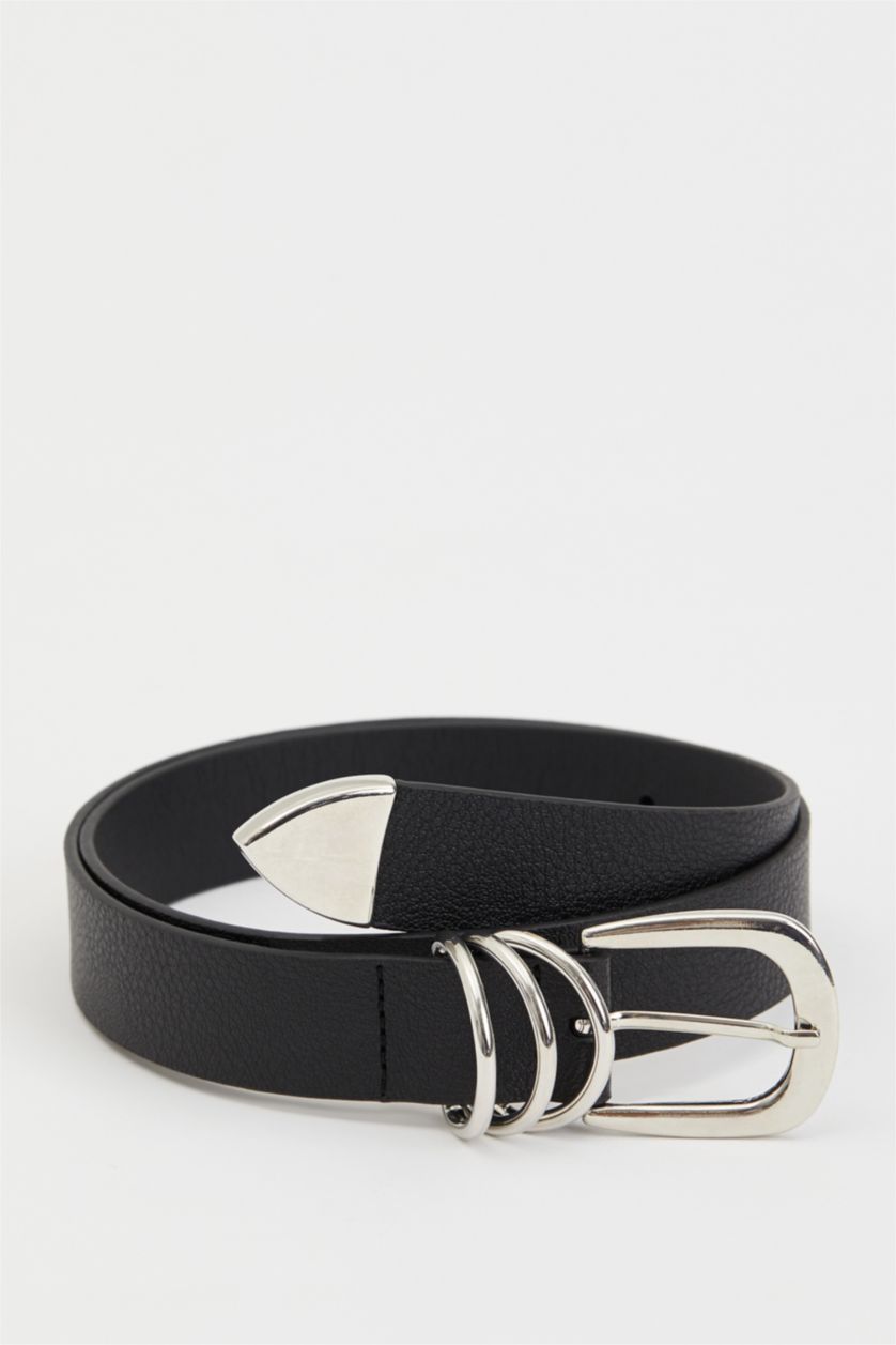 نساء أسود حزام مشبك معدني من الجلد الصناعي للنساء