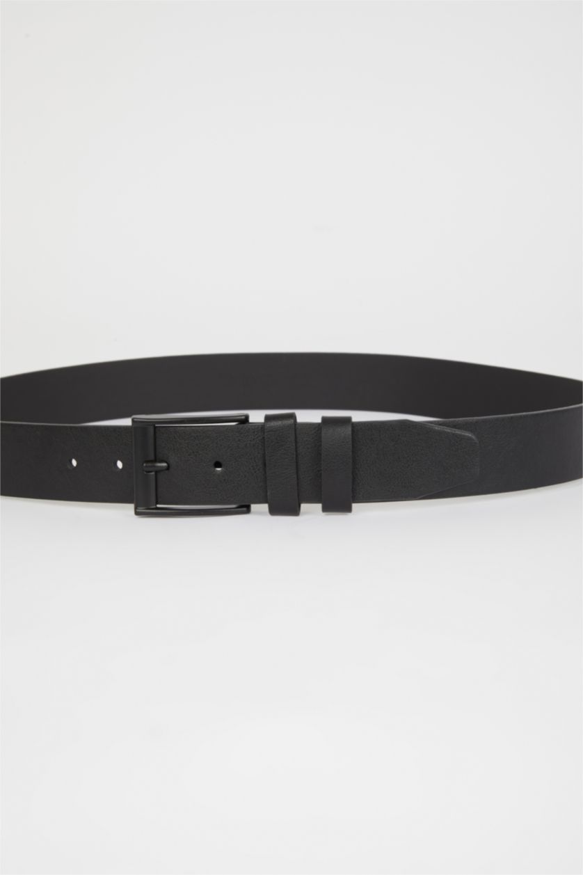 Men Black Man Faux Leather Denim Belt