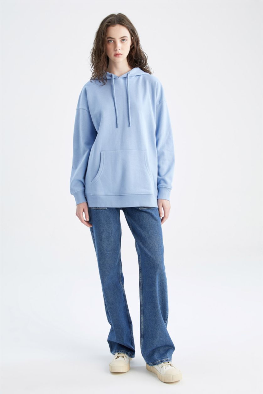 WOMAN Blue Oversize Fit Thick Sweatshirt Fabric Sweatshirt