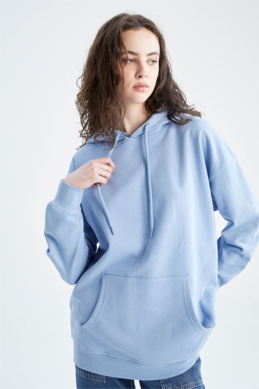 WOMAN Blue Oversize Fit Thick Sweatshirt Fabric Sweatshirt