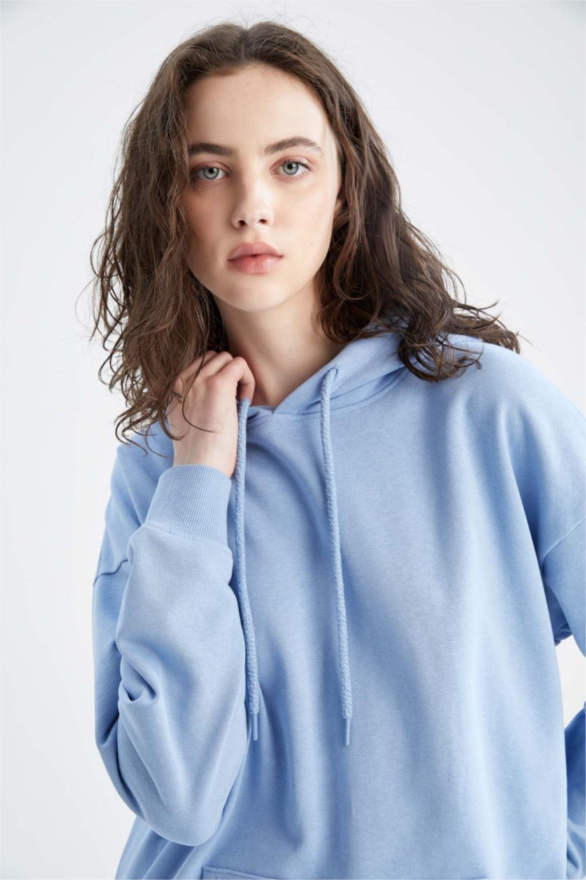 WOMAN Blue Oversize Fit Thick Sweatshirt Fabric Sweatshirt
