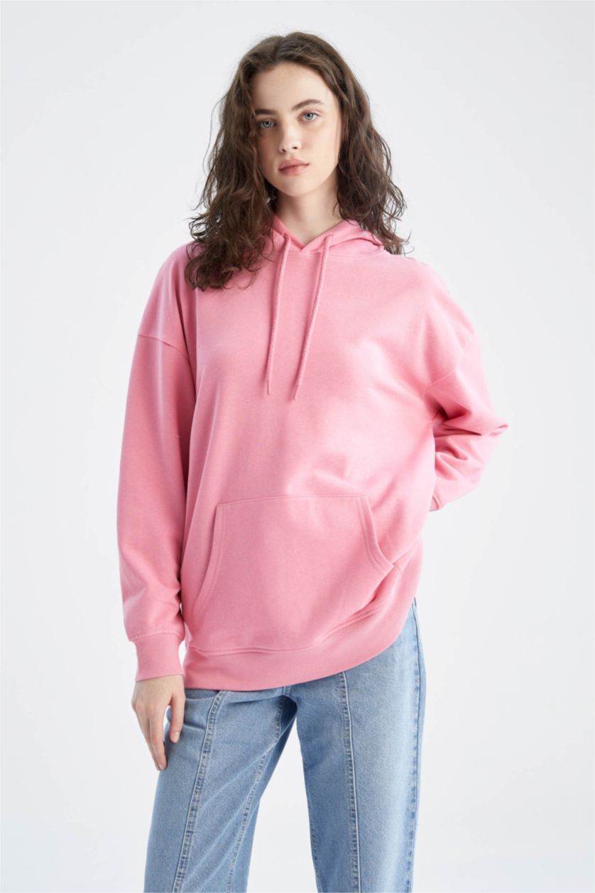 FEMME Rose Sweat Ample À Capuche Manches Longues