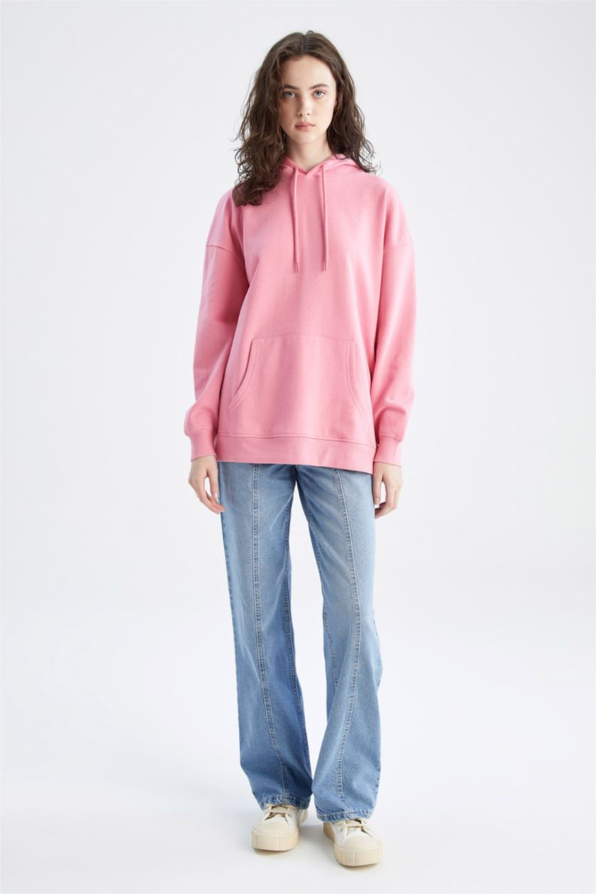 FEMME Rose Sweat Ample À Capuche Manches Longues