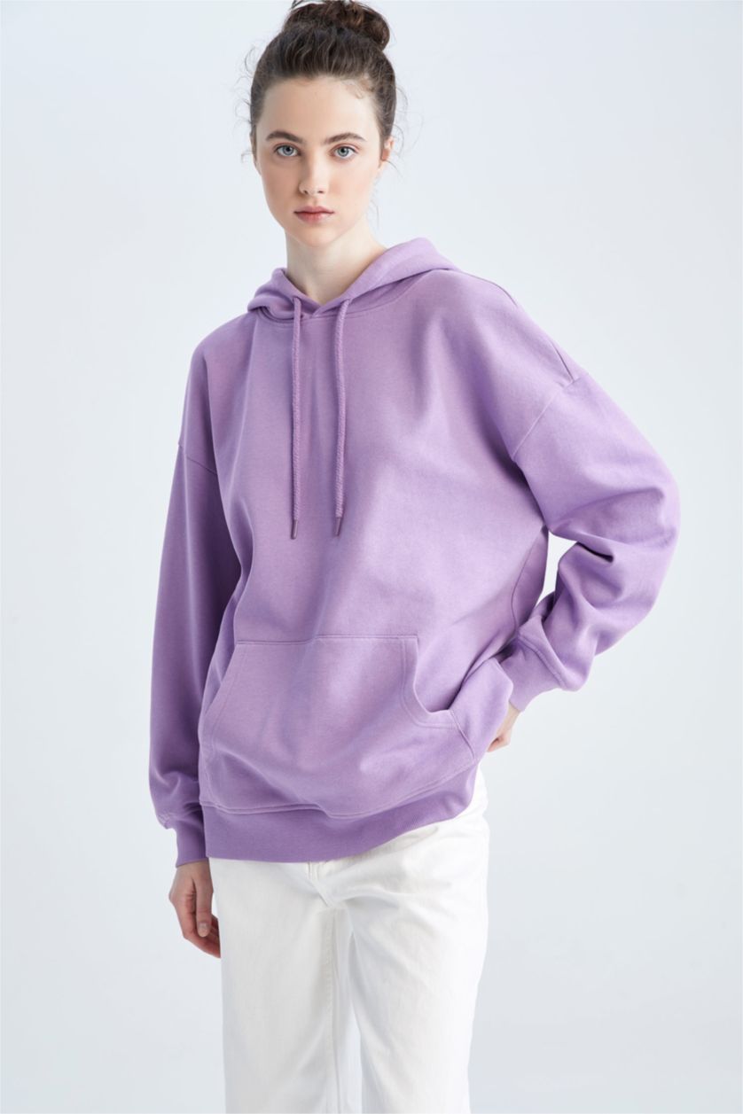 Purple Woman Oversize Fit Thick Sweatshirt Fabric Sweatshirt