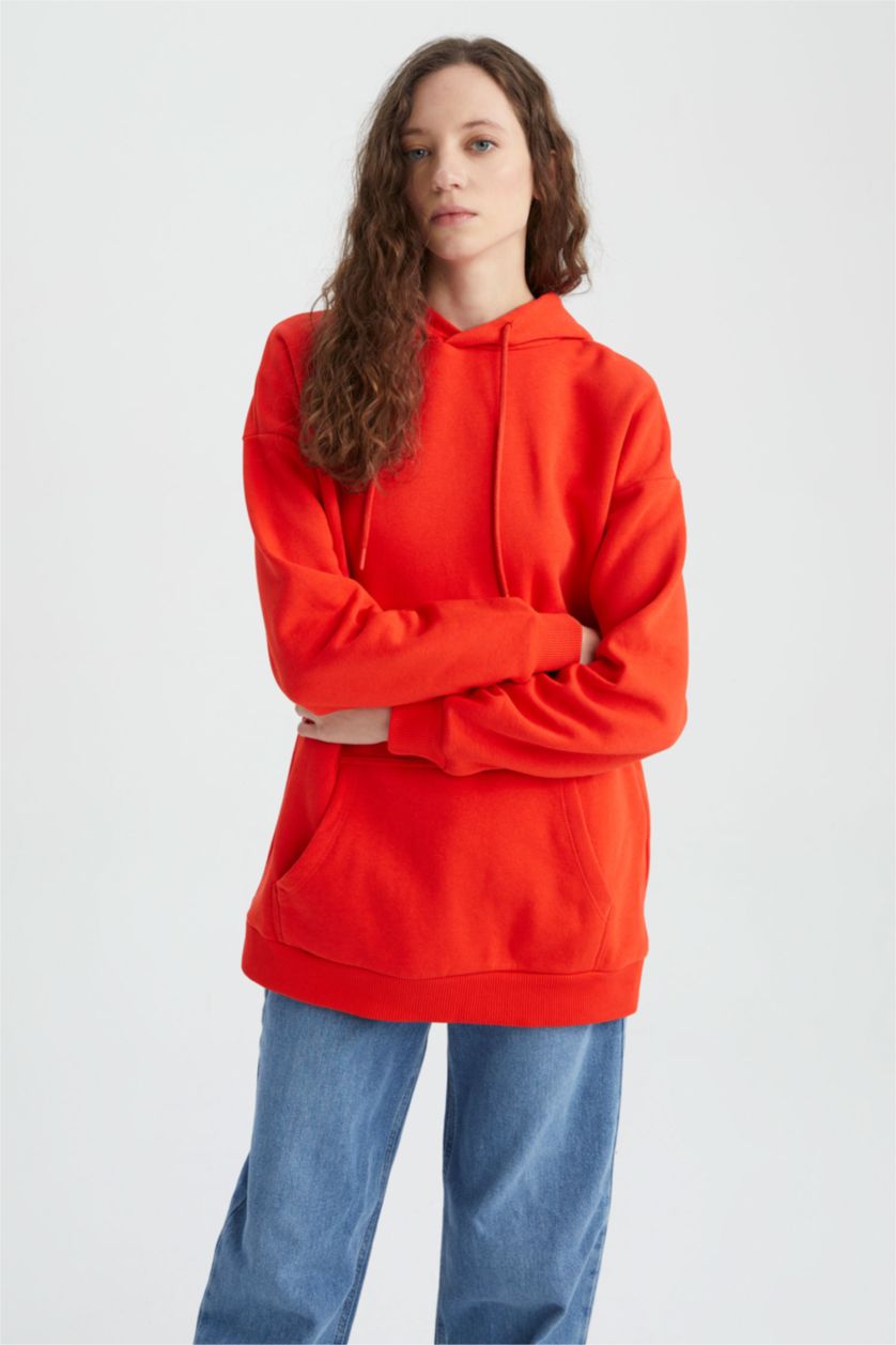 FEMME Rouge Sweat-shirt à capuche en tissu épais à manches longues avec poche kangourou coupe oversize