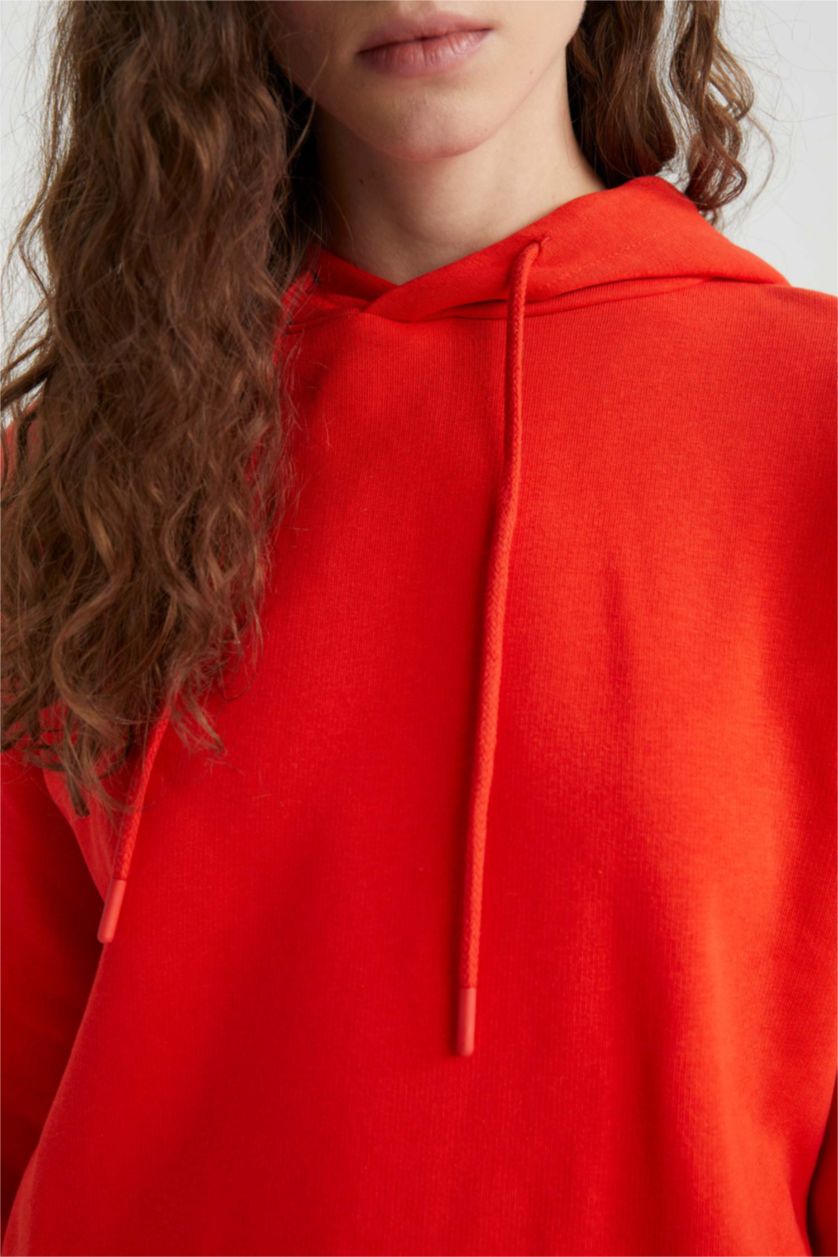 FEMME Rouge Sweat-shirt à capuche en tissu épais à manches longues avec poche kangourou coupe oversize