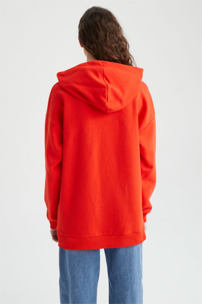 FEMME Rouge Sweat-shirt à capuche en tissu épais à manches longues avec poche kangourou coupe oversize