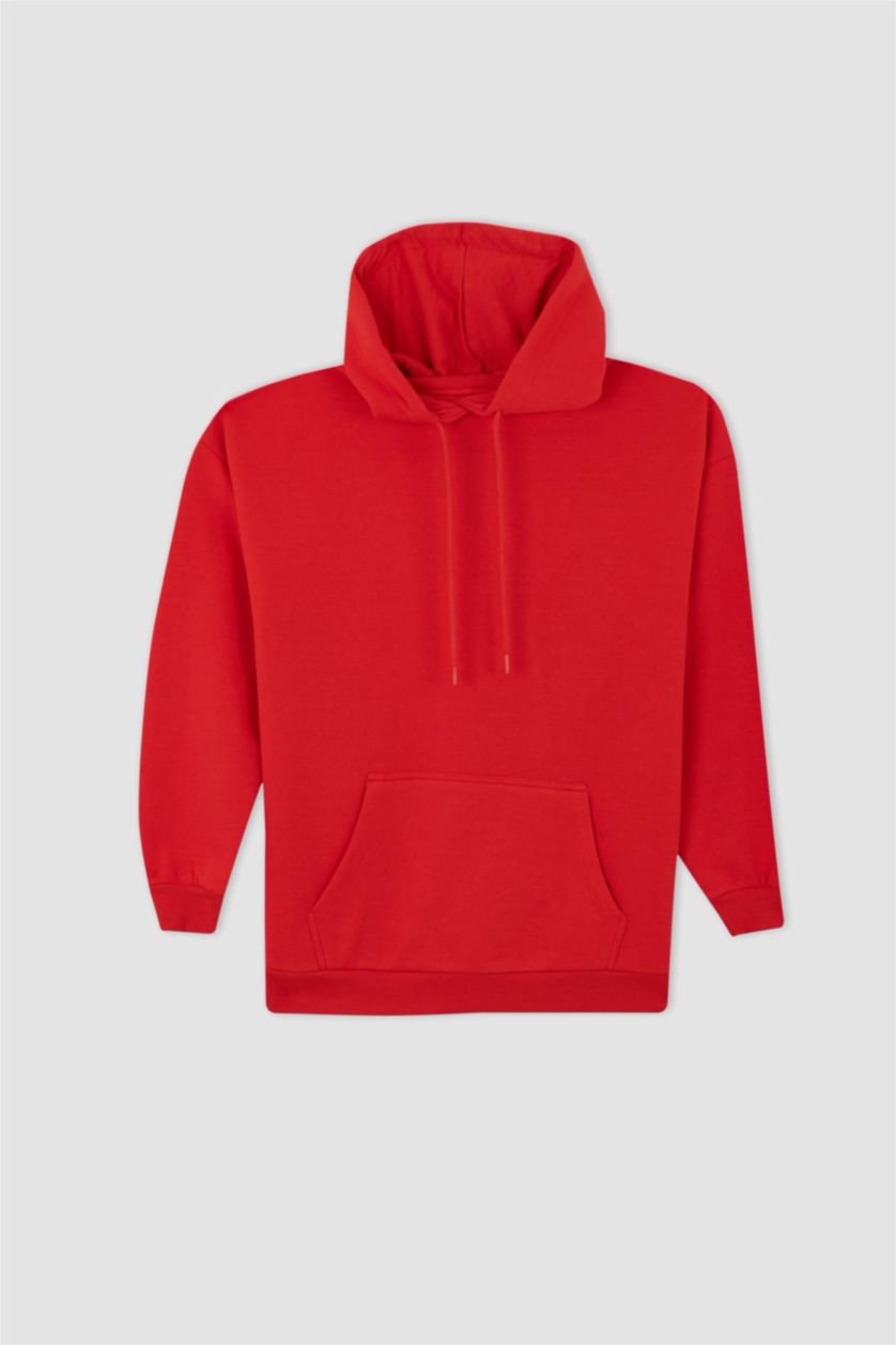 FEMME Rouge Sweat-shirt à capuche en tissu épais à manches longues avec poche kangourou coupe oversize