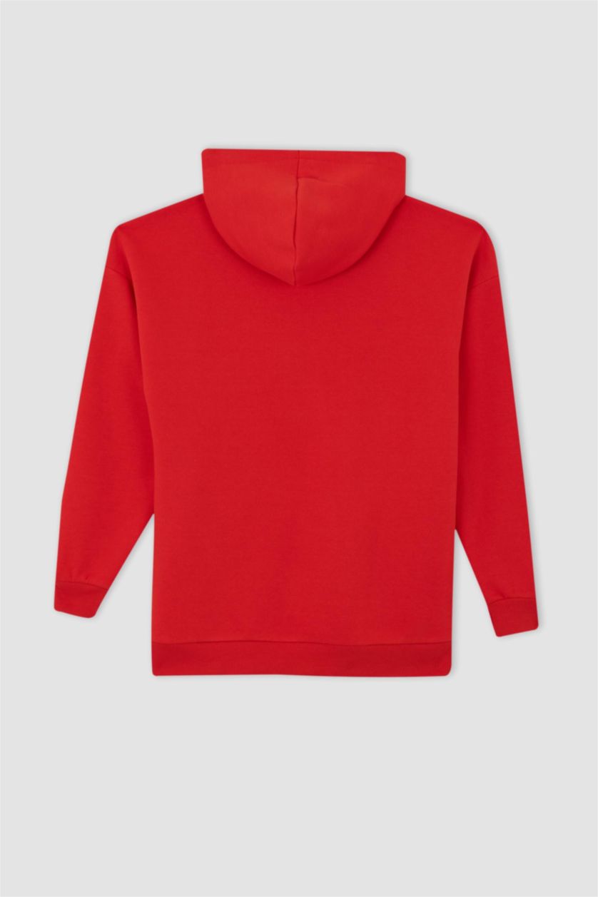 FEMME Rouge Sweat-shirt à capuche en tissu épais à manches longues avec poche kangourou coupe oversize