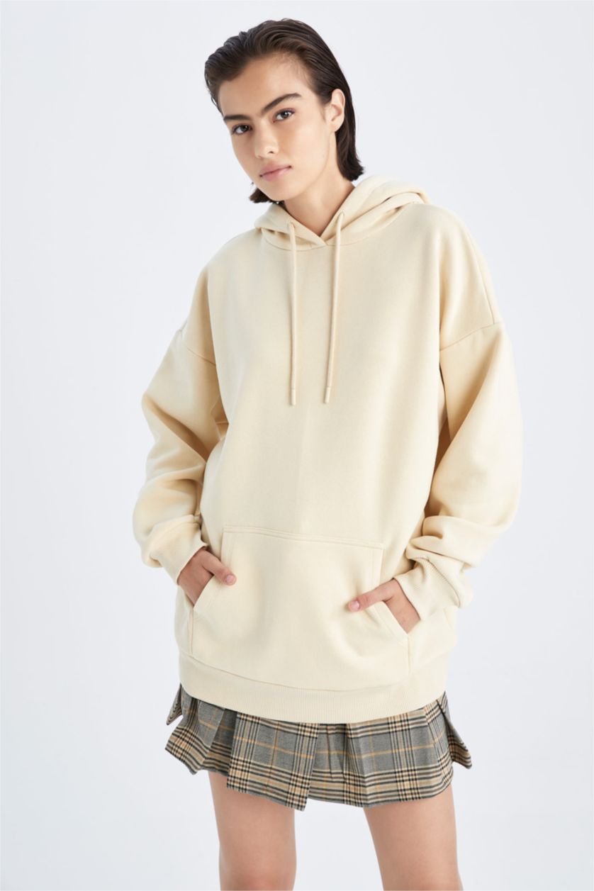Kadın Açık Sarı Oversıze Kalın Kumaş Sweatshirt