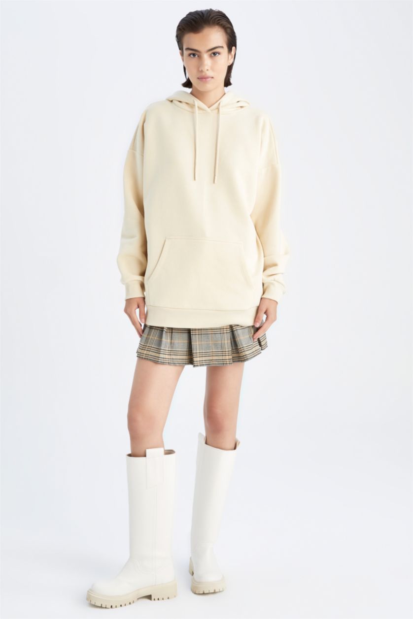 Kadın Açık Sarı Oversıze Kalın Kumaş Sweatshirt