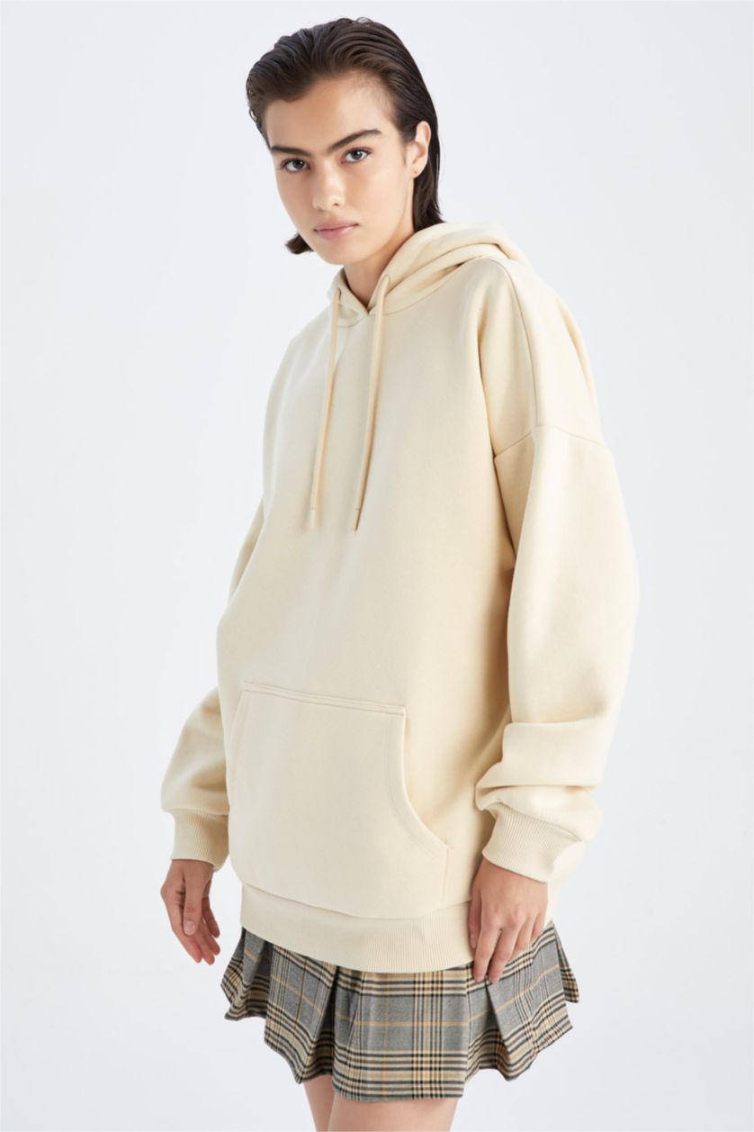 Kadın Açık Sarı Oversıze Kalın Kumaş Sweatshirt