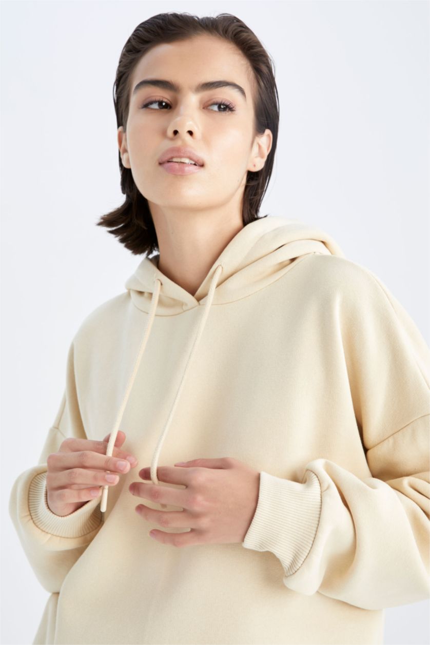 Kadın Açık Sarı Oversıze Kalın Kumaş Sweatshirt