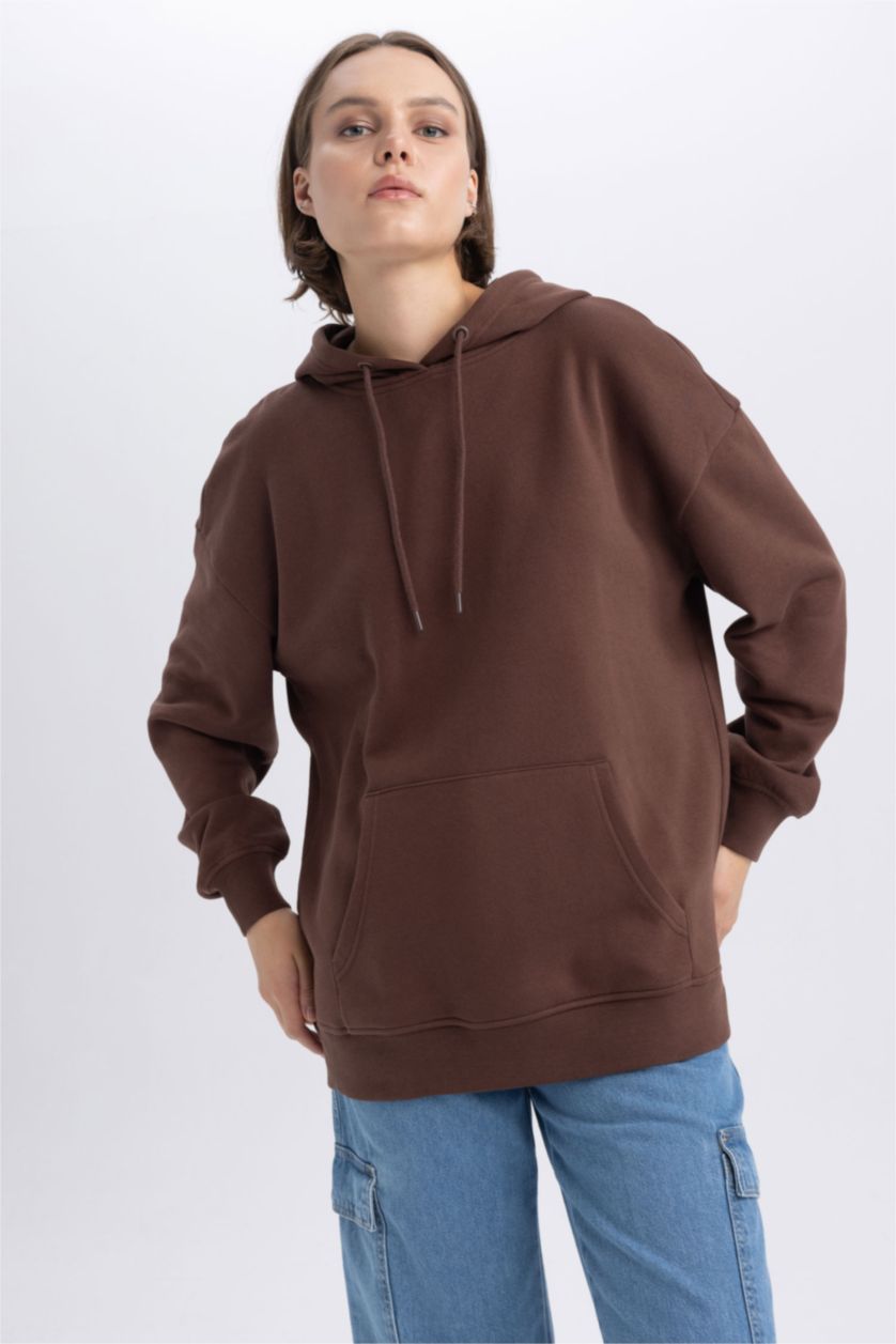 حريمي بني Oversize Fit Thick Sweatshirt Fabric Sweatshirt