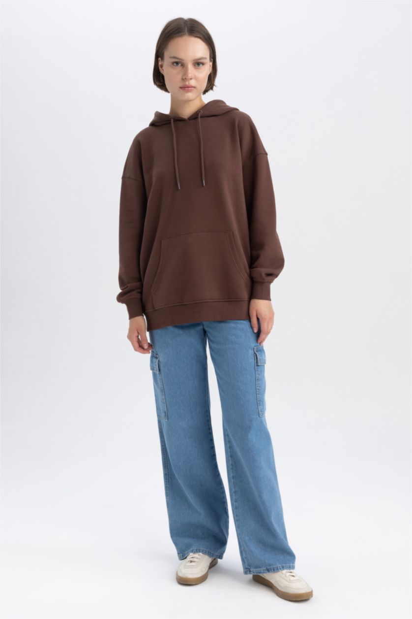حريمي بني Oversize Fit Thick Sweatshirt Fabric Sweatshirt