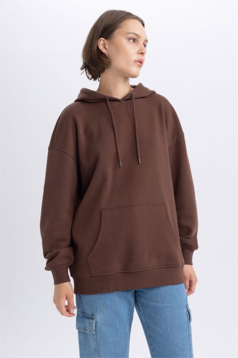 حريمي بني Oversize Fit Thick Sweatshirt Fabric Sweatshirt