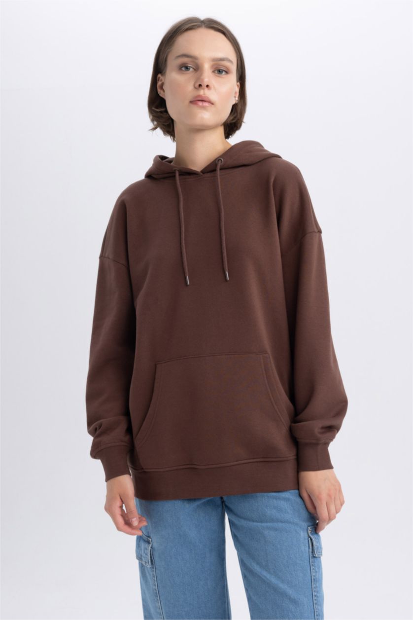 حريمي بني Oversize Fit Thick Sweatshirt Fabric Sweatshirt