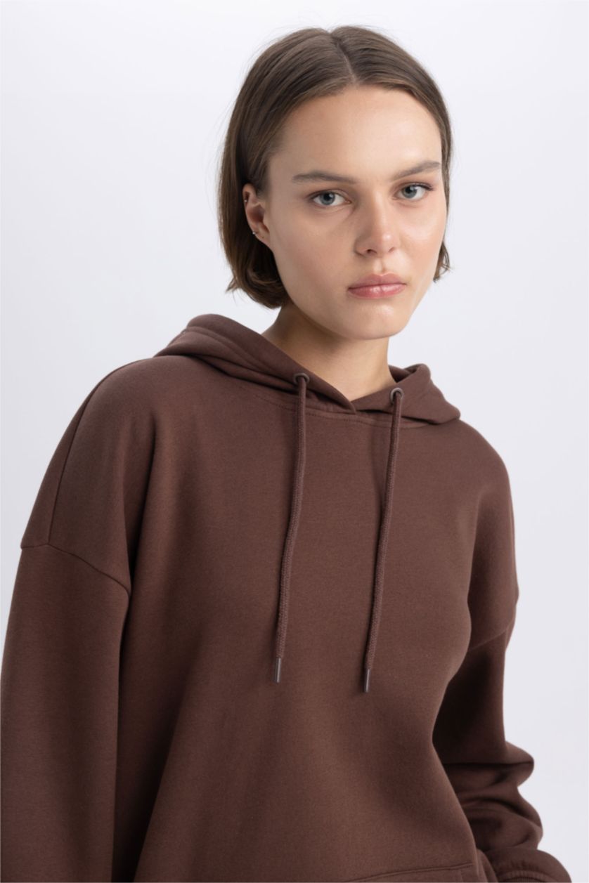 حريمي بني Oversize Fit Thick Sweatshirt Fabric Sweatshirt