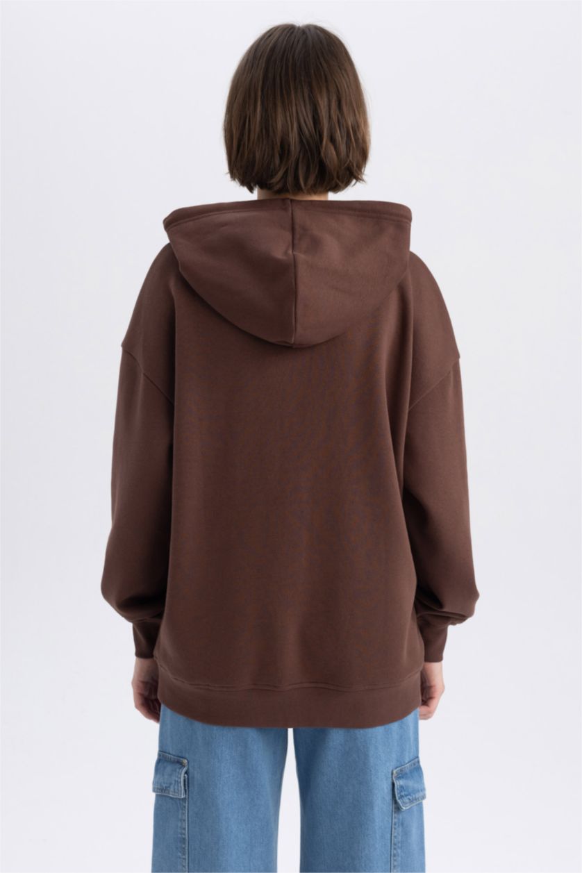 حريمي بني Oversize Fit Thick Sweatshirt Fabric Sweatshirt