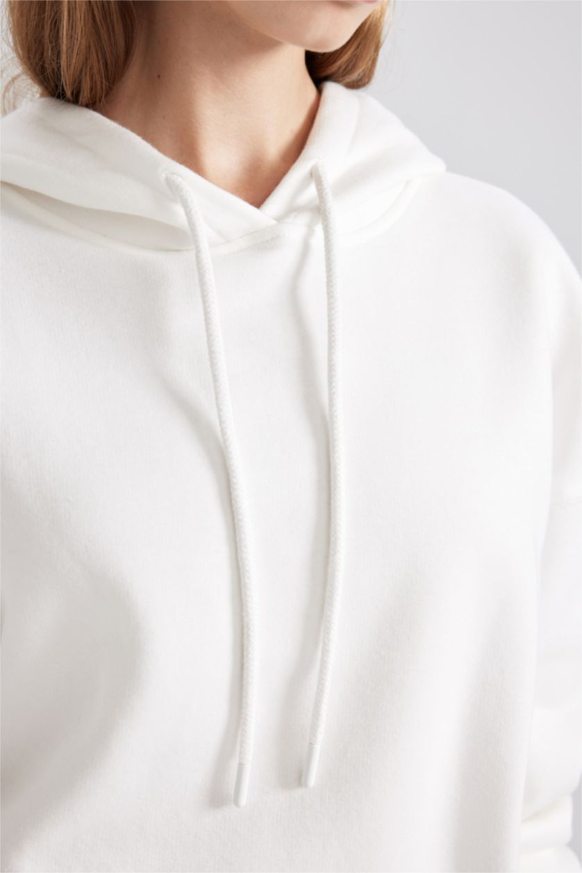 FEMME Blanc Sweat- Shirt Coupe Oversize Imprimé Kangaroo Encapuchonné à Manches Longues