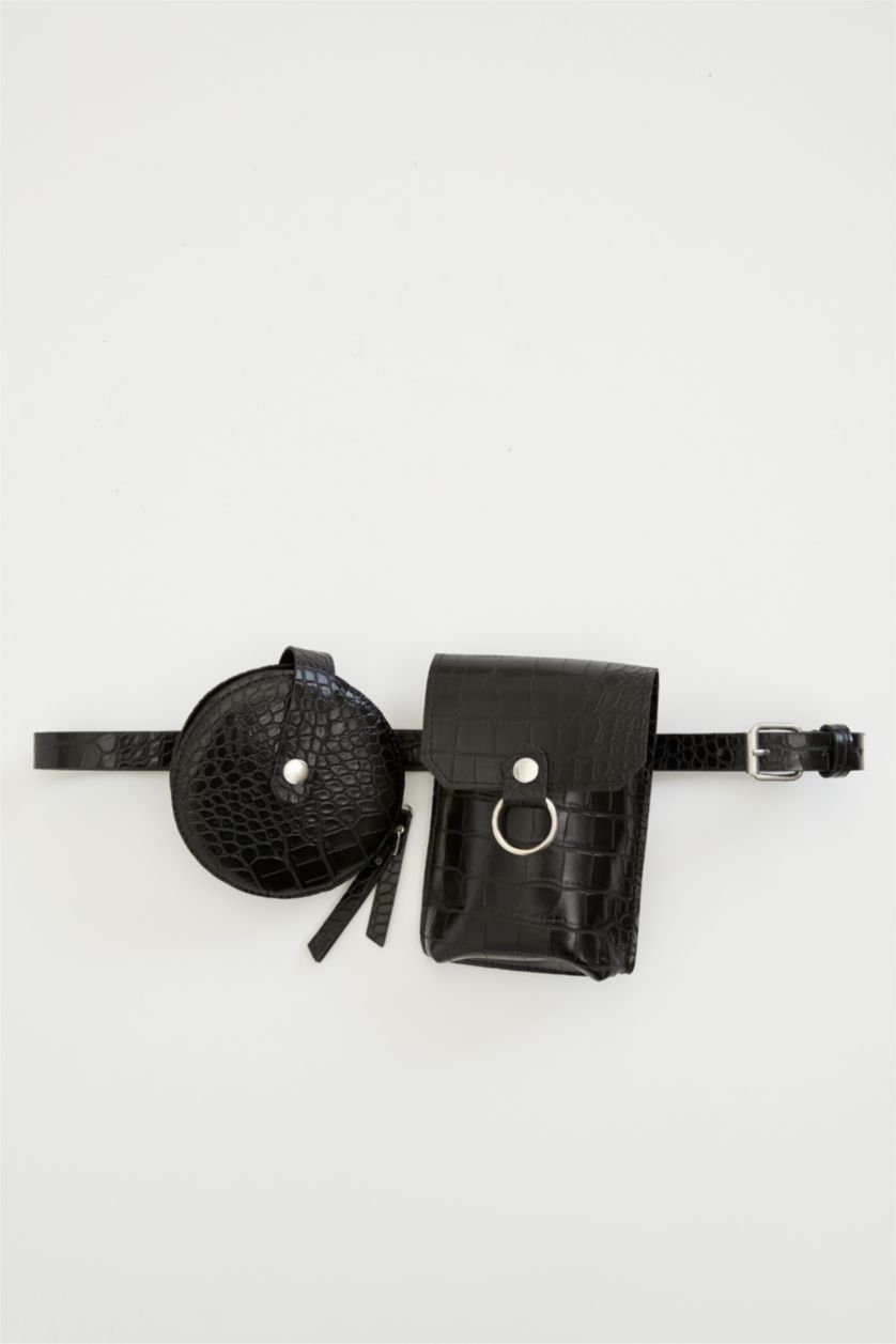 Kadın Siyah Kadın Suni Deri Çantalı Kemer