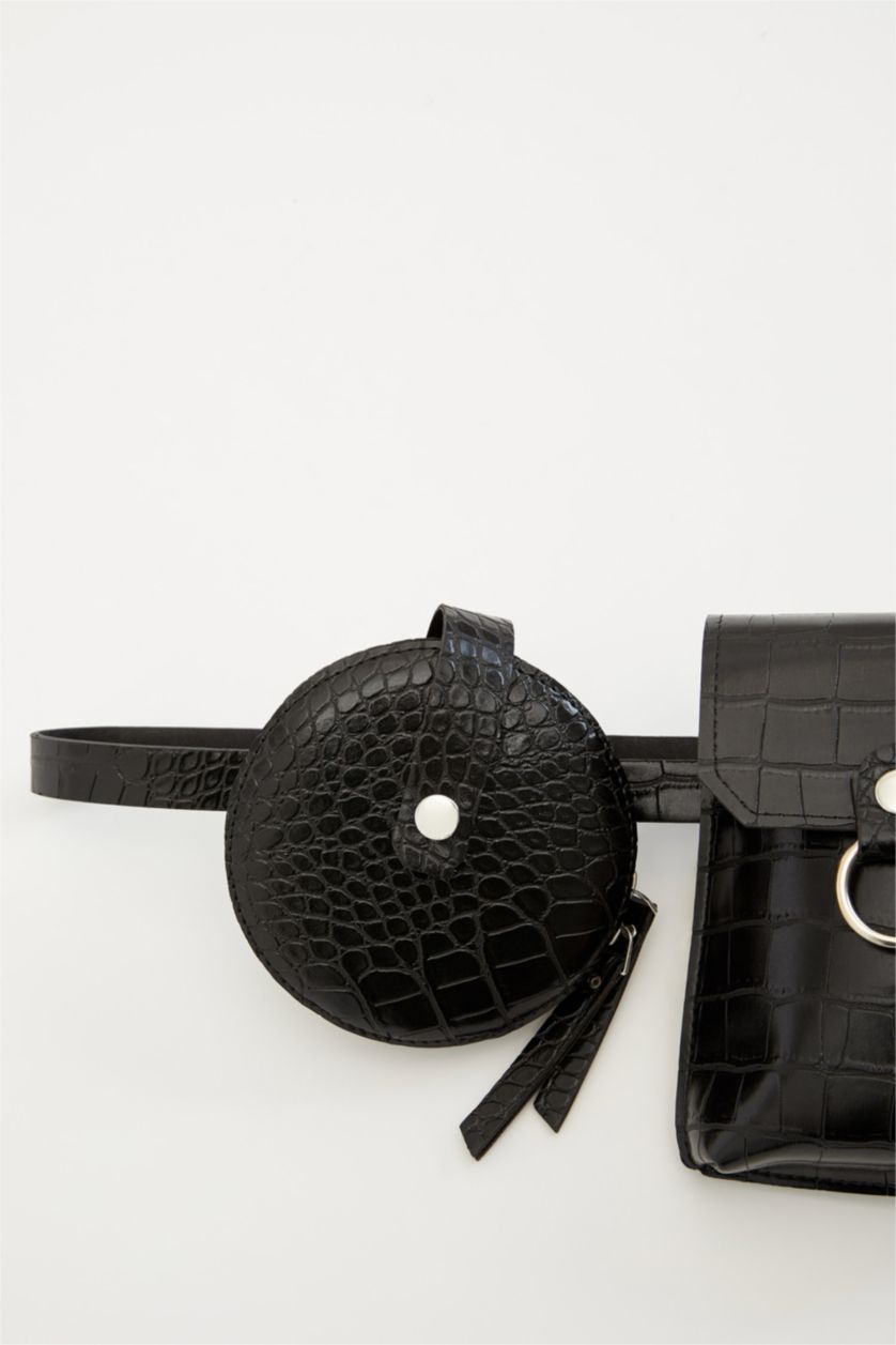 Kadın Siyah Kadın Suni Deri Çantalı Kemer