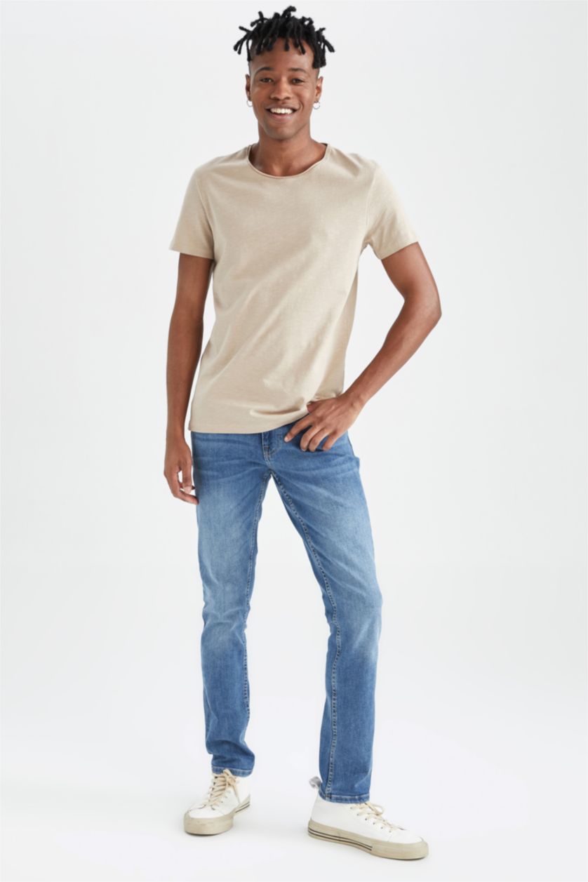 رجال بيج تي شيرت بيزك سليم فيت بياقة مستديرة