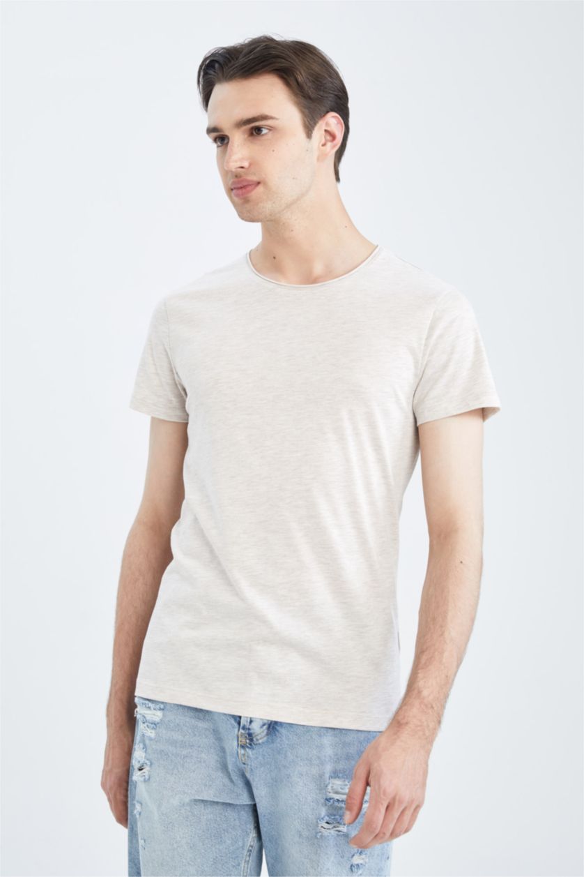 رجال ميلانج بيج تيشيرت نص كم سليم فيت بياقة دائرية