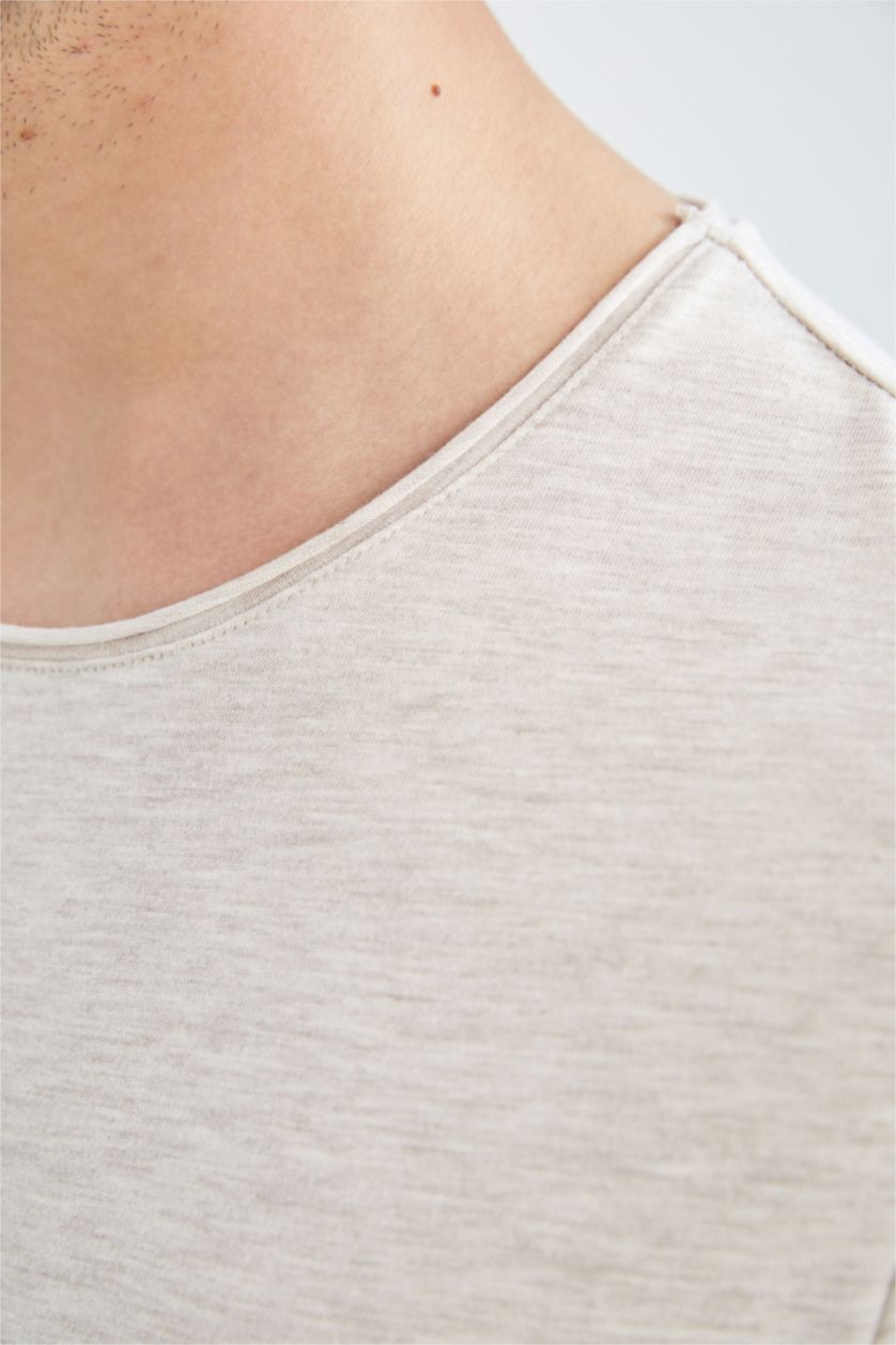 رجال ميلانج بيج تيشيرت نص كم سليم فيت بياقة دائرية