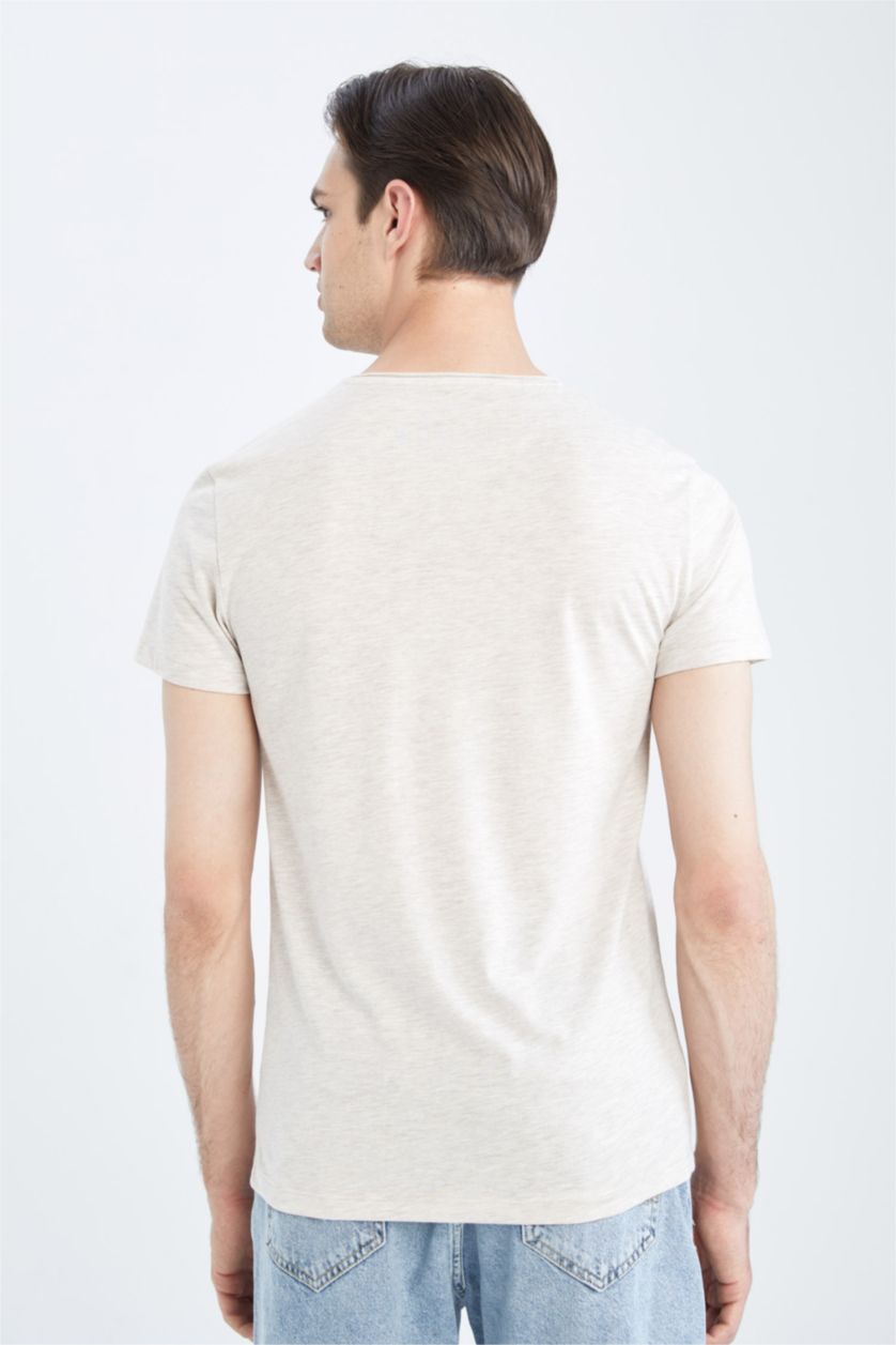 رجال ميلانج بيج تيشيرت نص كم سليم فيت بياقة دائرية