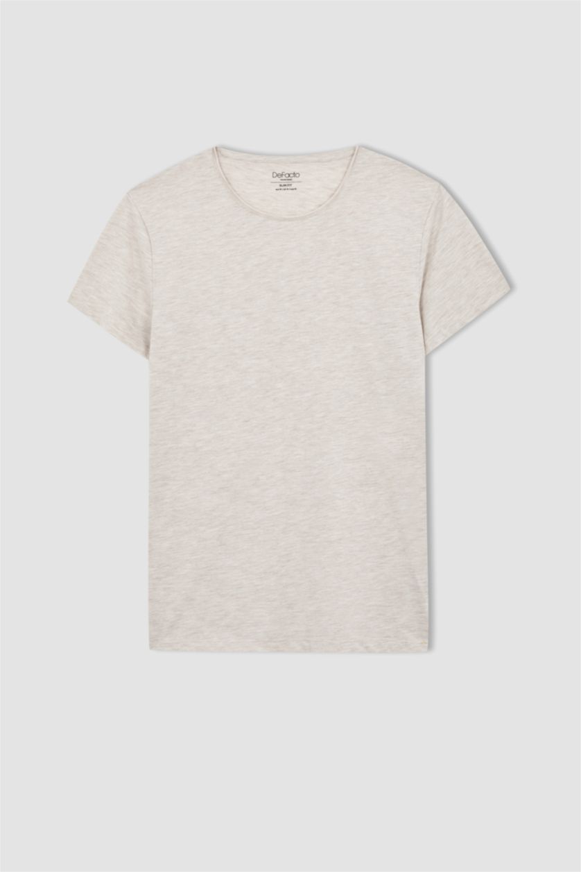 رجال ميلانج بيج تيشيرت نص كم سليم فيت بياقة دائرية