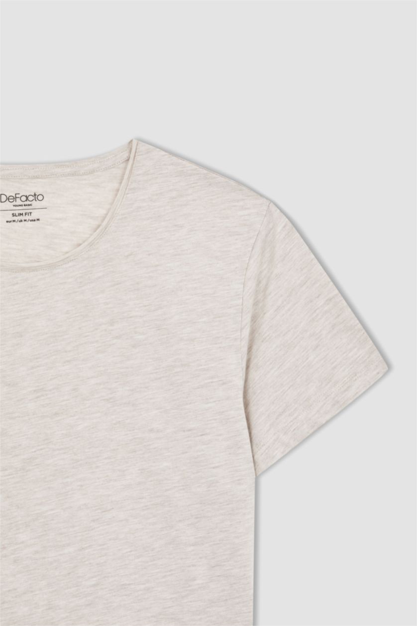 رجال ميلانج بيج تيشيرت نص كم سليم فيت بياقة دائرية