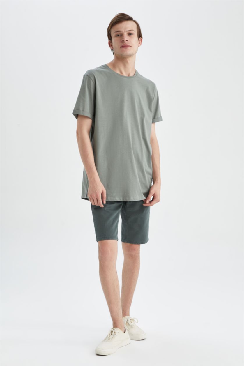 Erkek Haki Long  Fıt Kısa Kollu Tişört