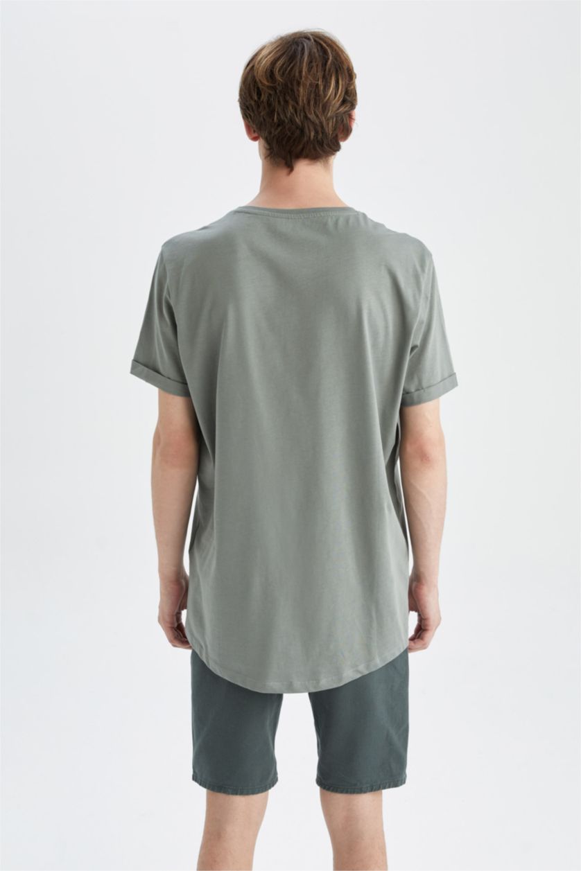 Erkek Haki Long  Fıt Kısa Kollu Tişört