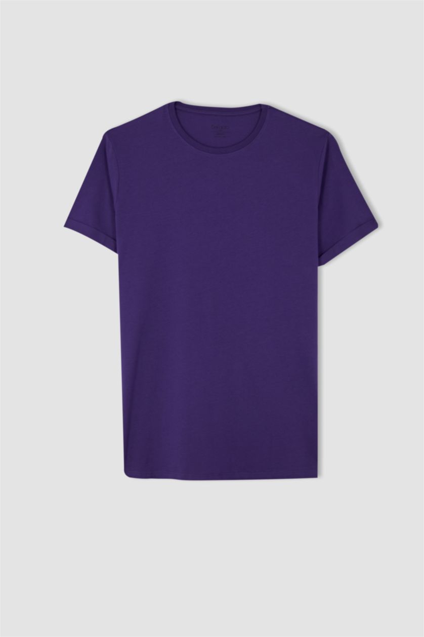 HOMME Violet T-shirt basique à manches courtes et col rond coupe longue