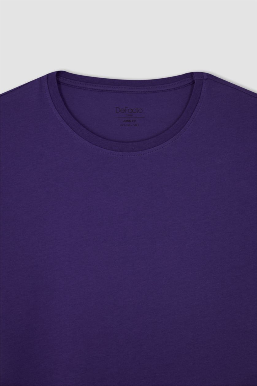 HOMME Violet T-shirt basique à manches courtes et col rond coupe longue