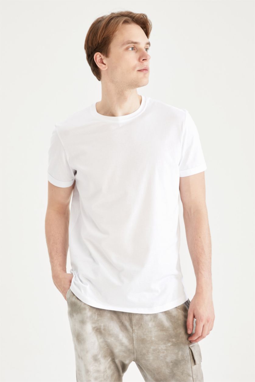 رجالي أبيض Long Fit Short Sleeve T-Shirt