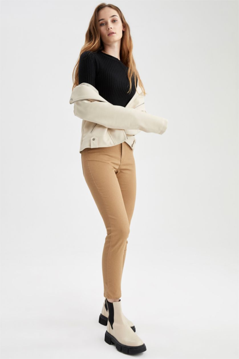 FEMME Marron Pantalon slim en gabardine à cinq poches Rebeca
