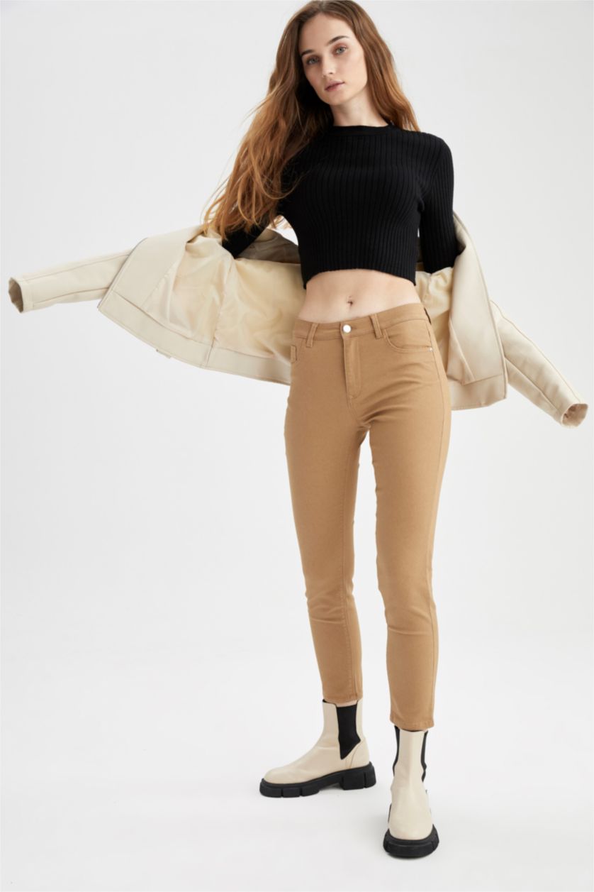 FEMME Marron Pantalon slim en gabardine à cinq poches Rebeca