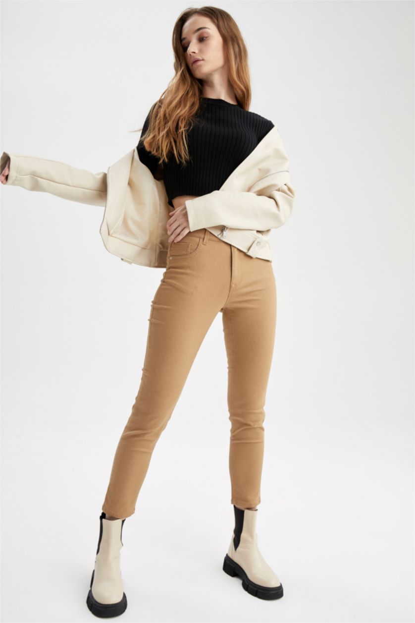 FEMME Marron Pantalon slim en gabardine à cinq poches Rebeca