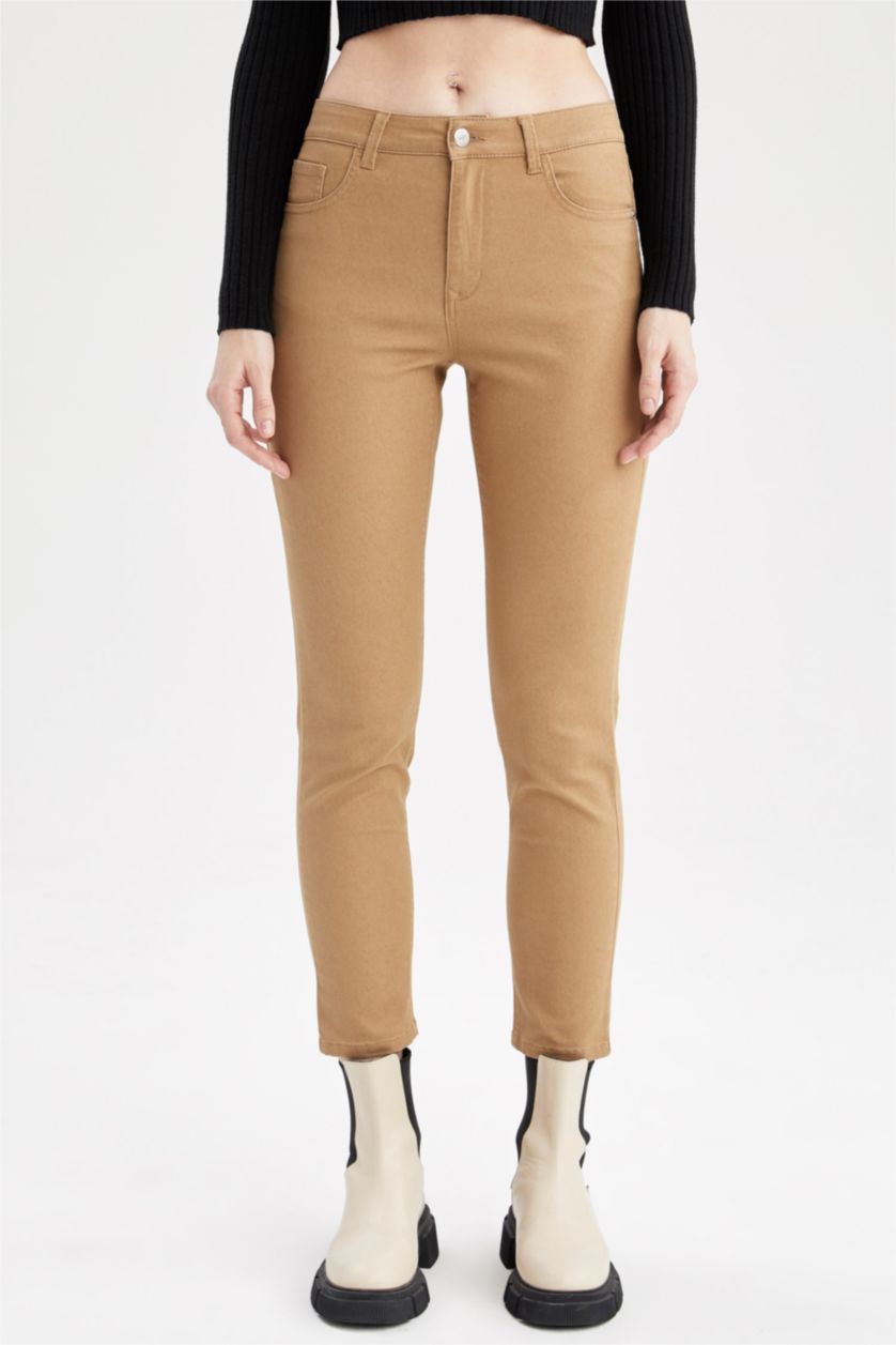 FEMME Marron Pantalon slim en gabardine à cinq poches Rebeca