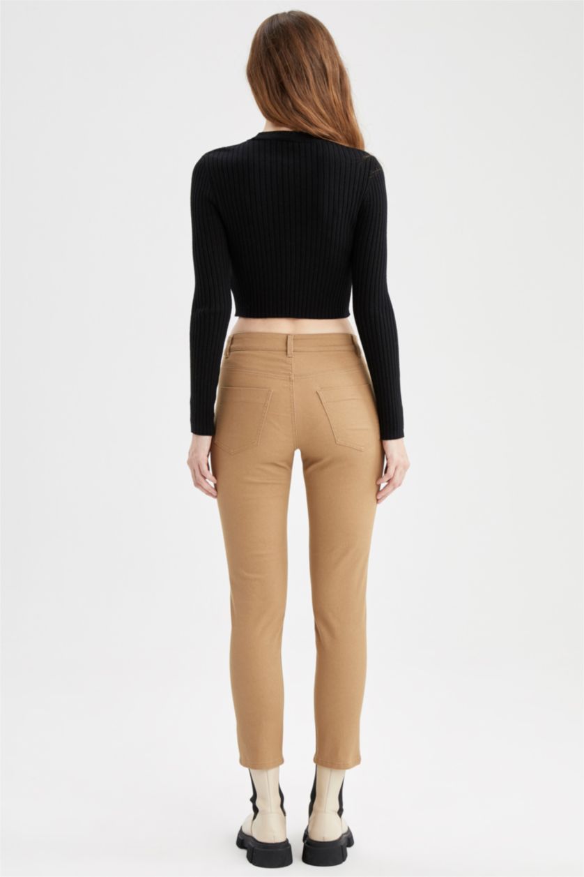 FEMME Marron Pantalon slim en gabardine à cinq poches Rebeca