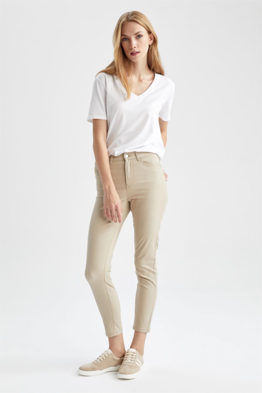 FEMME Beige Normal Waist Skinny Fit Trousers