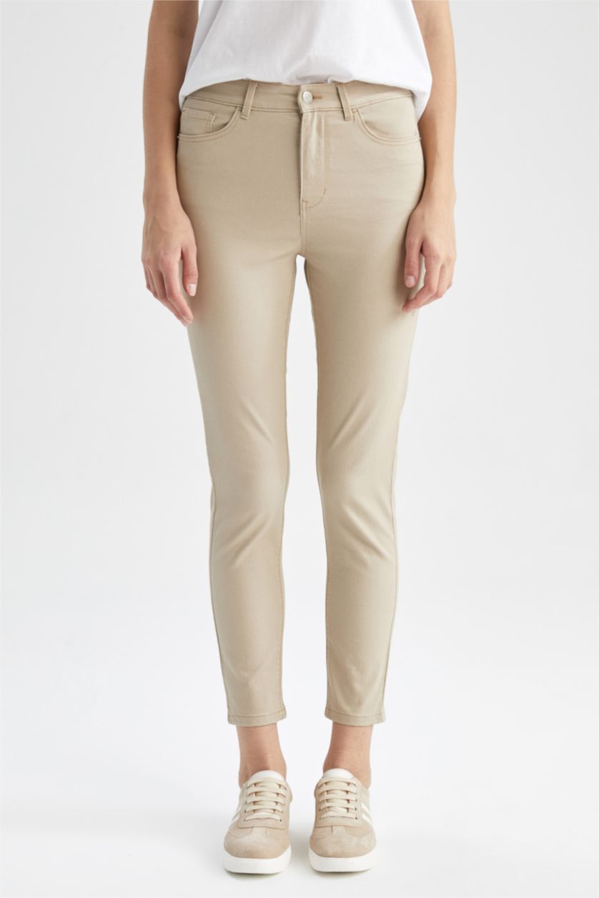 FEMME Beige Normal Waist Skinny Fit Trousers
