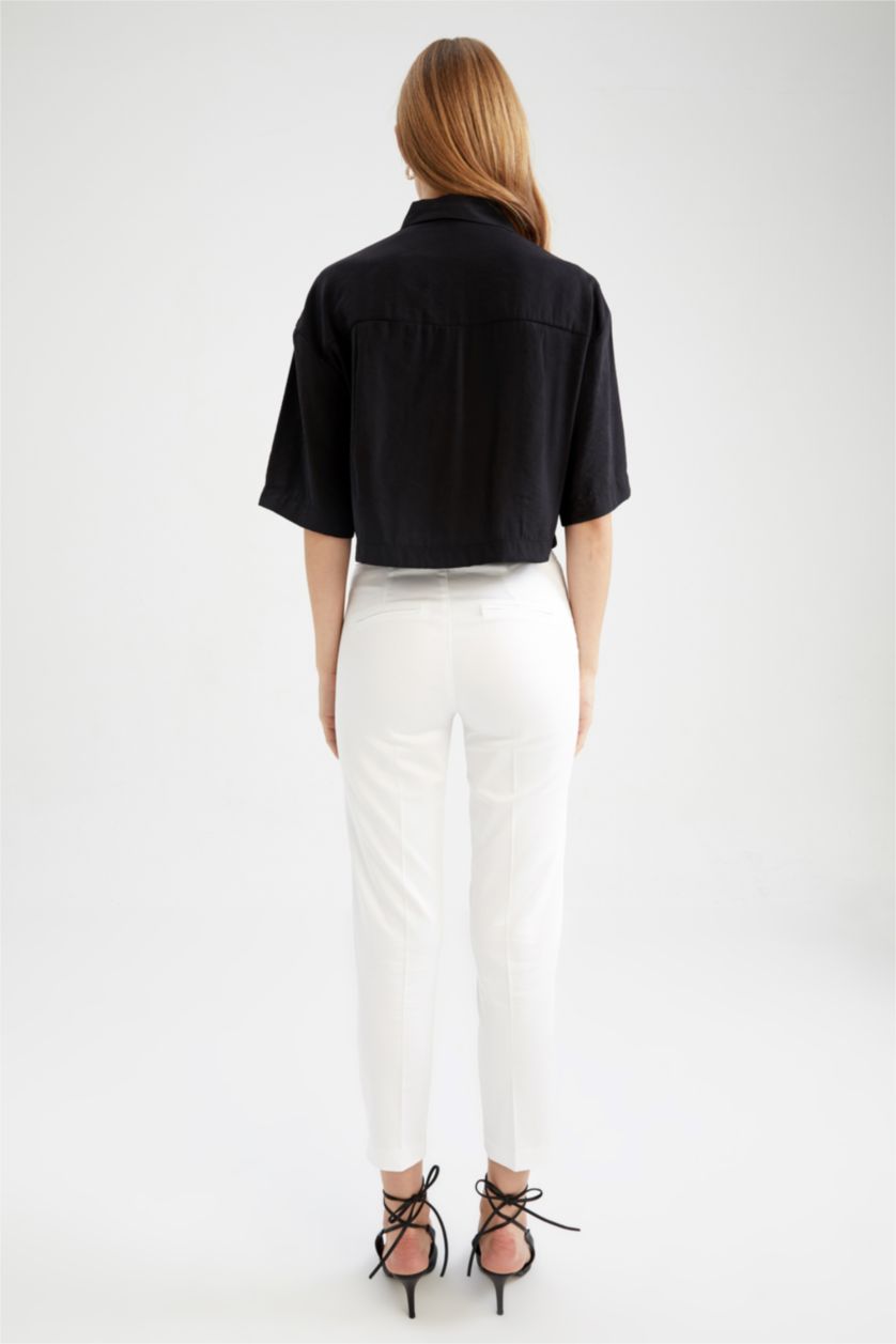 حريمي أبيض بنطلون ستان سيجاريت برجل ضيق