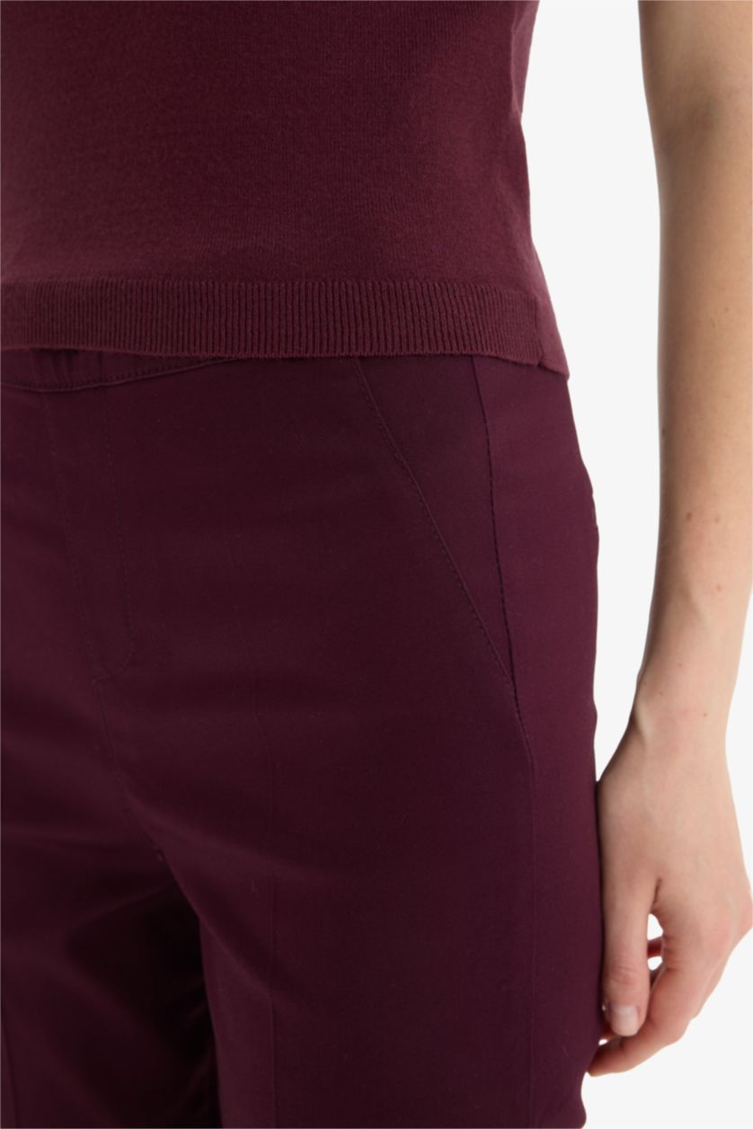 حريمي خمري بنطلون ستان سيجاريت برجل ضيقة وخصر مطاطي