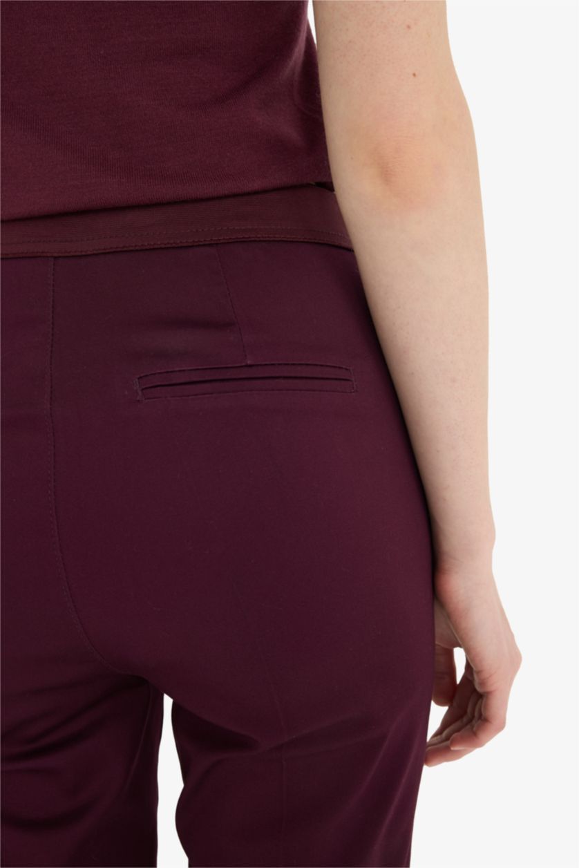 حريمي خمري بنطلون ستان سيجاريت برجل ضيقة وخصر مطاطي