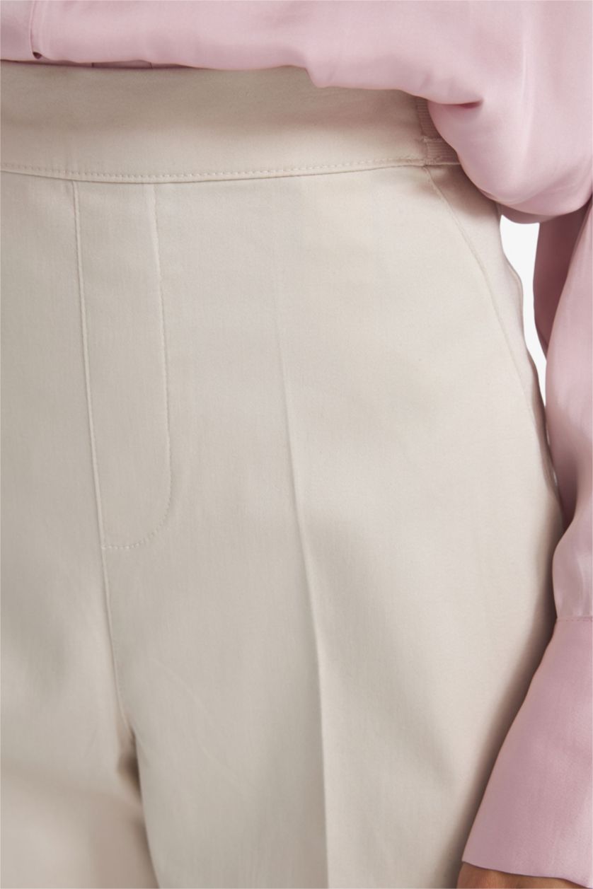WOMAN Beige Cigarette Elastic Waste Slim Leg Satin Trousers