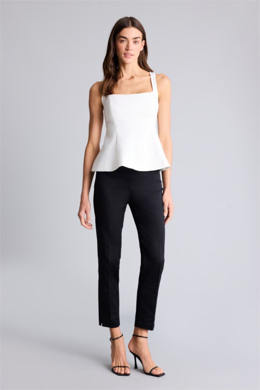 WOMAN Black Cigarette Fit Super Skinny Hem Satin Trousers